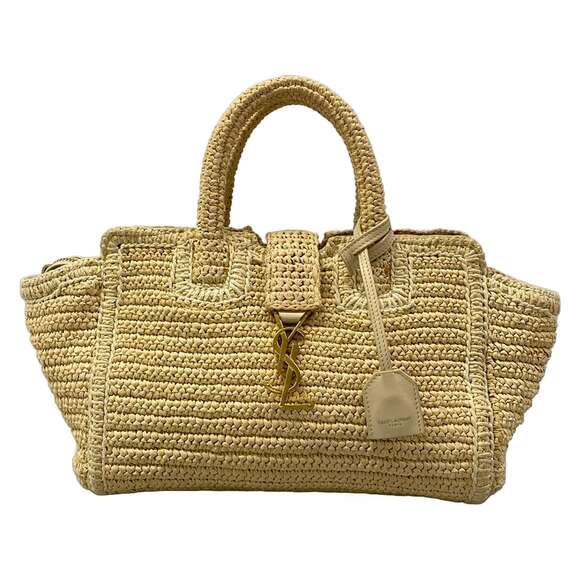 Saint Laurent Handbags - Saint Laurent PARIS Baby Downtown Cavas Handbag 436834 Beige Cream Raffia